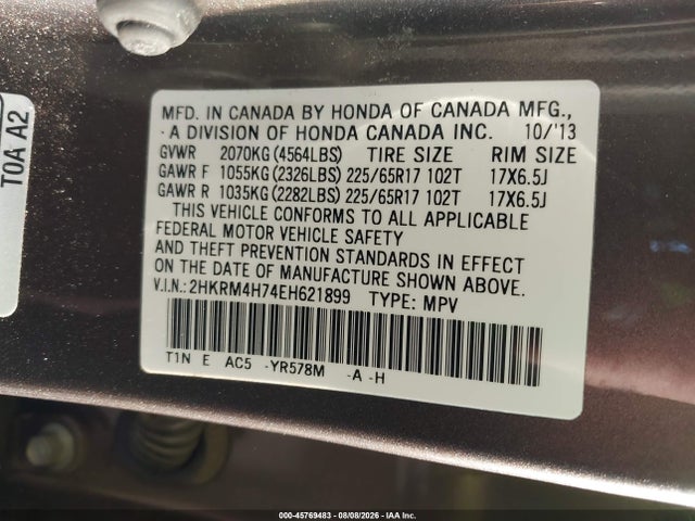 45769483 :رقم المزاد ، 2HKRM4H74EH621899 vin ، 2014 Honda Cr-v Ex-l مزاد بيع