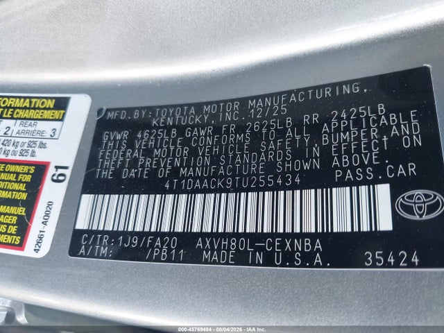 Toyota CAMRY LE 2026 4T1DAACK9TU255434 Image 9