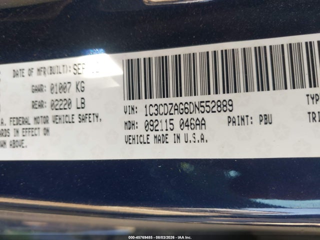 Aukcja sprzedaży 2013 Dodge Avenger Se V6, vin: 1C3CDZAG6DN552889, numer aukcji: 45769485