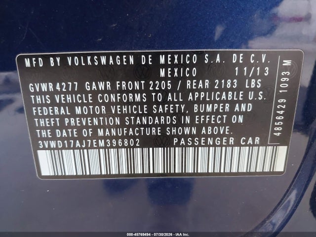 Aukcja sprzedaży 2014 Volkswagen Jetta 1.8t Se, vin: 3VWD17AJ7EM396802, numer aukcji: 45769494