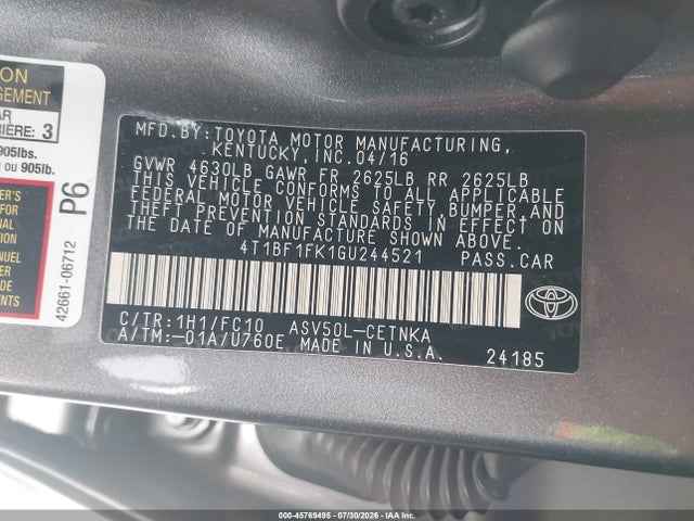 Toyota CAMRY LE 2016 4T1BF1FK1GU244521 Image 9