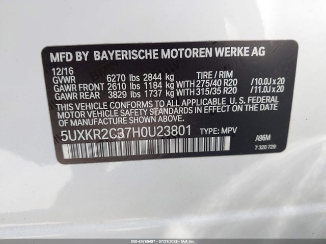 Aukcja sprzedaży 2017 Bmw X5 Sdrive35i, vin: 5UXKR2C37H0U23801, numer aukcji: 45769497