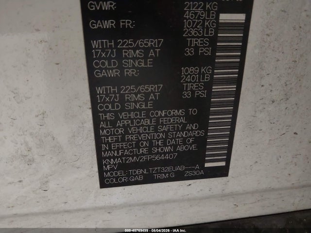 Продажа на аукционе авто 2015 Nissan Rogue Sv, vin: KNMAT2MV2FP564407, номер лота: 45769499