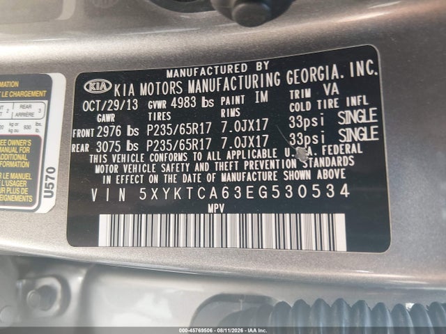 KIA SORENTO LX 2014 5XYKTCA63EG530534 Image 9