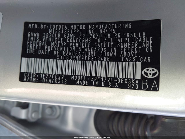 5YFBURHE4FP313486 Toyota Corolla S Plus