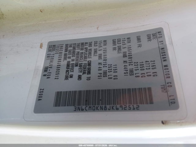 3N6CM0KN8JK692512 Nissan NV200 SV