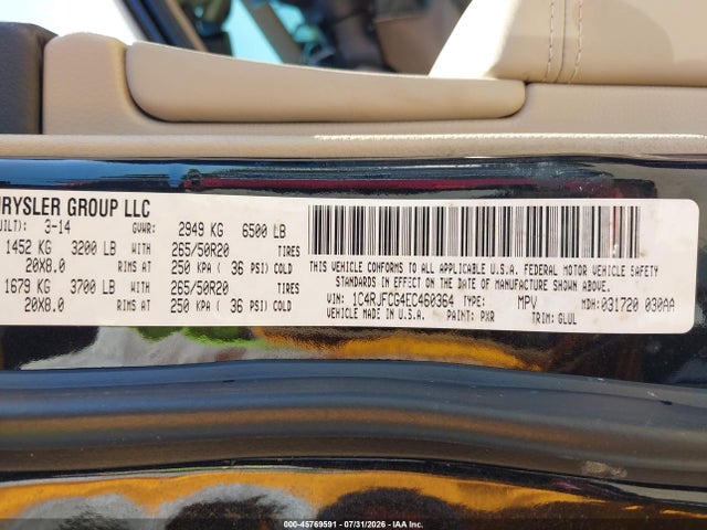 1C4RJFCG4EC460364 Jeep Grand Cherokee Overland