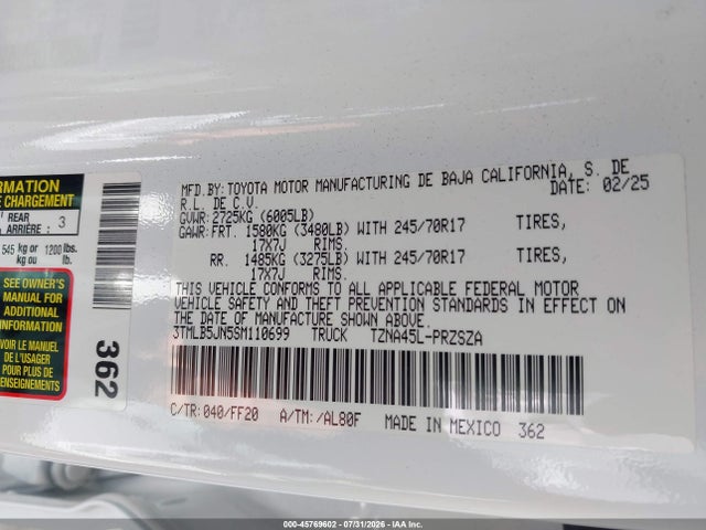 Toyota Tacoma Sr5 2025 3TMLB5JN5SM110699 Image 9