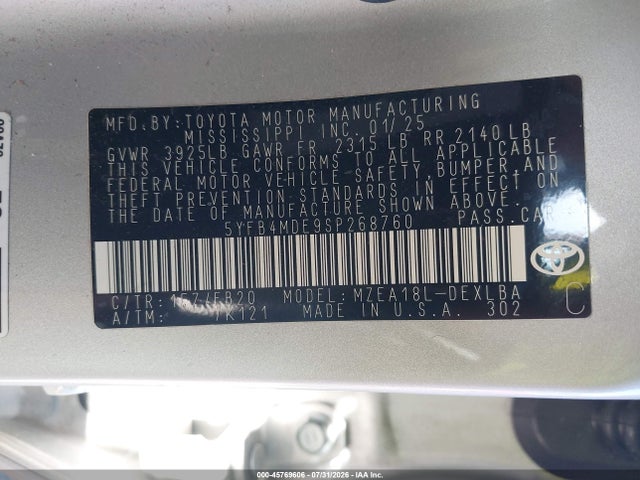 Toyota COROLLA LE 2025 5YFB4MDE9SP268760 Image 9
