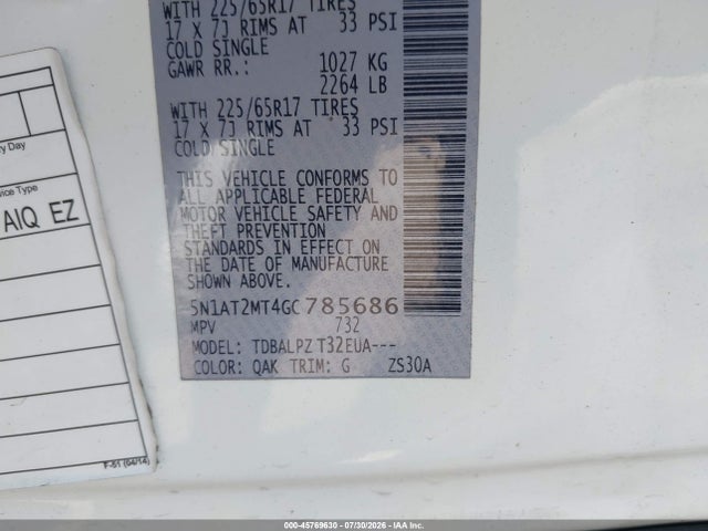Aukcja sprzedaży 2016 Nissan Rogue S/sl/sv, vin: 5N1AT2MT4GC785686, numer aukcji: 45769630