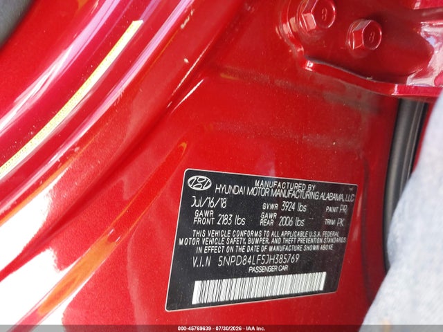 Aukcja sprzedaży 2018 Hyundai Elantra Sel, vin: 5NPD84LF5JH385769, numer aukcji: 45769639