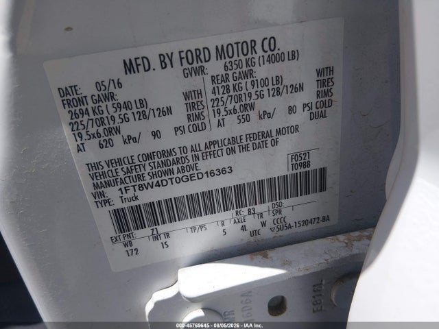 1FT8W4DT0GED16363 Ford F-450 Xl