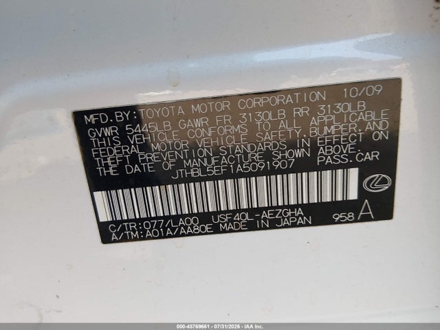 Продаж на аукціоні авто 2010 Lexus Ls 460, vin: JTHBL5EF1A5091907, номер лоту: 45769661
