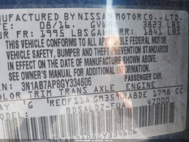 Nissan SENTRA SV 2016 3N1AB7AP8GY334606 Image 9