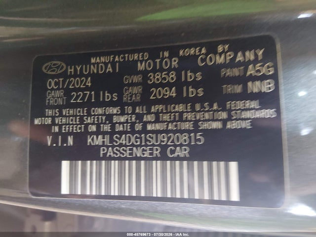 KMHLS4DG1SU920815 Hyundai Elantra Sel Convenience