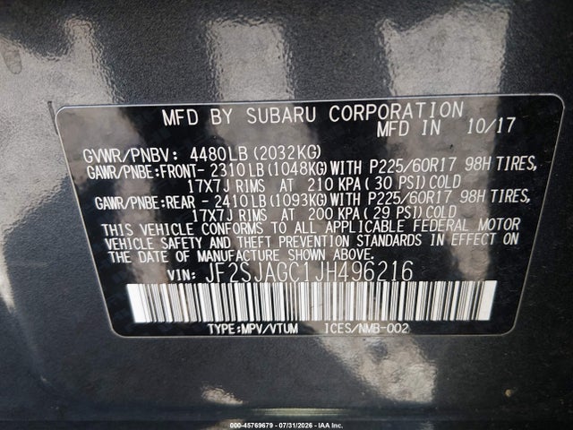 Subaru Forester 2.5i Premium 2018 JF2SJAGC1JH496216 Image 9