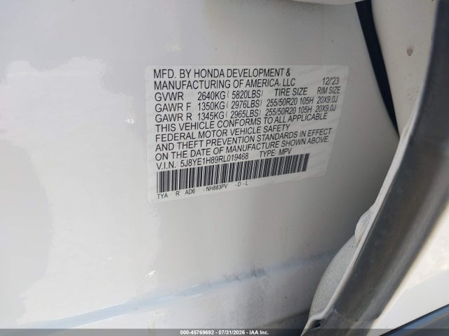 2024 Acura Mdx Advance Package მანქანა იყიდება აუქციონზე, vin: 5J8YE1H89RL019468, აუქციონის ნომერი: 45769692