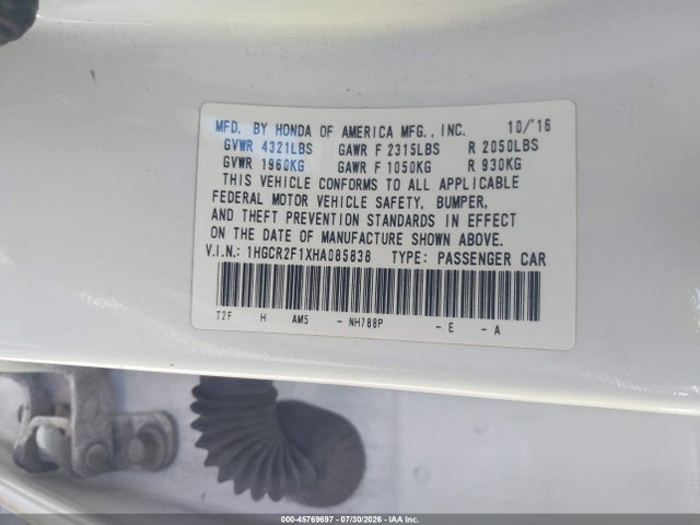 1HGCR2F1XHA085838 Honda Accord Sport Se