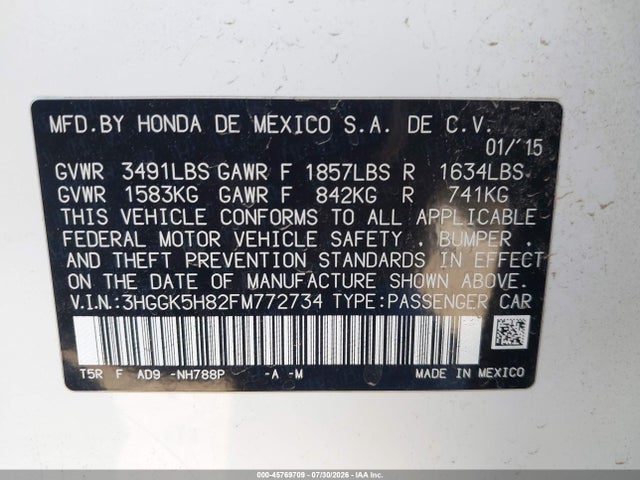 3HGGK5H82FM772734 Honda Fit Ex/ex-l