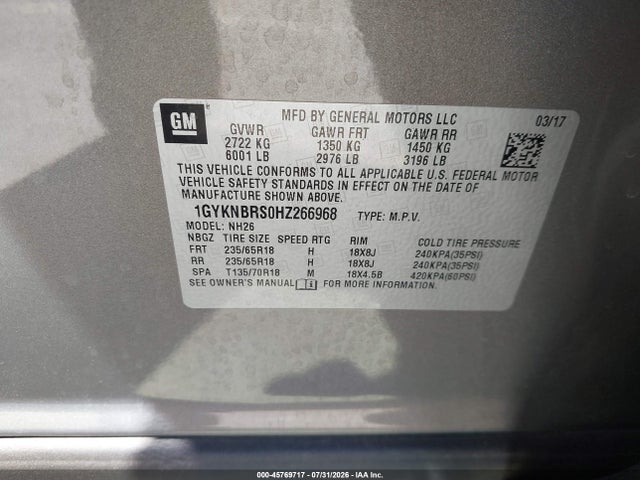 Aukcja sprzedaży 2017 Cadillac Xt5 Luxury, vin: 1GYKNBRS0HZ266968, numer aukcji: 45769717