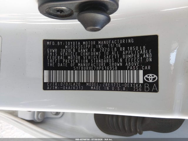 45769750 :رقم المزاد ، 5YFBURHE7HP616958 vin ، 2017 Toyota Corolla Xse مزاد بيع
