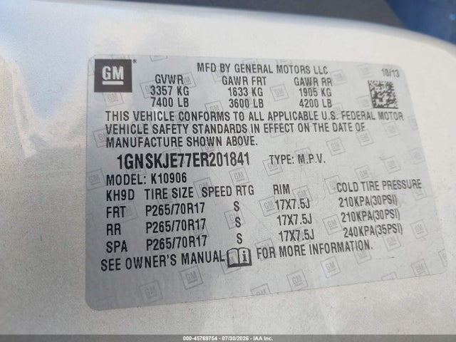 Продаж на аукціоні авто 2014 Chevrolet Suburban Lt, vin: 1GNSKJE77ER201841, номер лоту: 45769754