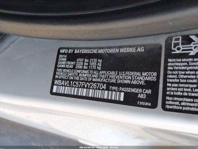 Aukcja sprzedaży 2015 Bmw X1 Xdrive28i, vin: WBAVL1C57FVY26704, numer aukcji: 45769759