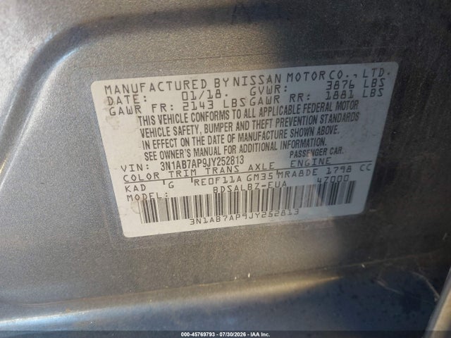 3N1AB7AP9JY252813 Nissan SENTRA S