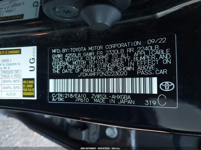 Toyota Prius Prime Xle 2022 JTDKAMFP2N3223020 Image 9