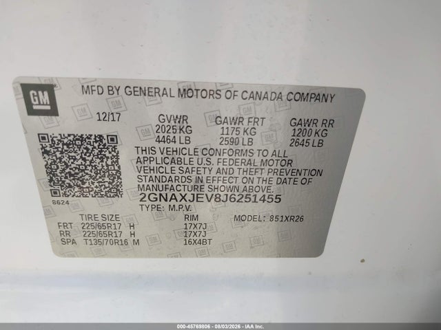 Chevrolet EQUINOX LT 2018 2GNAXJEV8J6251455 Image 9