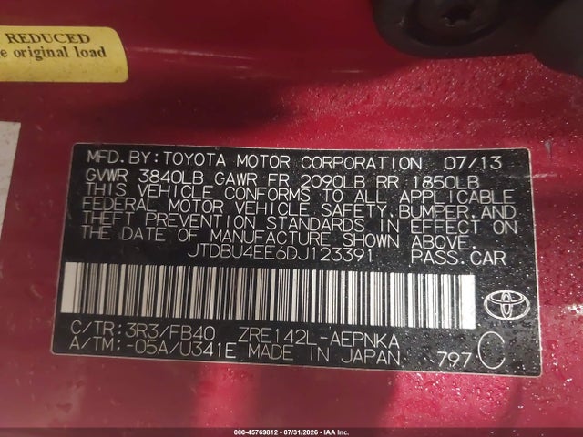 Aukcja sprzedaży 2013 Toyota Corolla Le, vin: JTDBU4EE6DJ123391, numer aukcji: 45769812