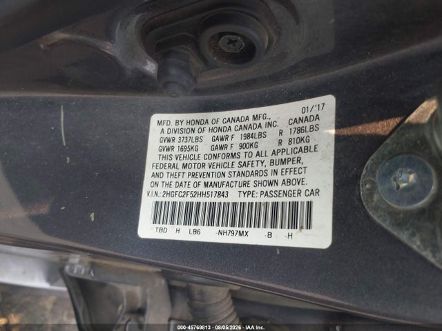 Honda Civic Lx 2017 2HGFC2F52HH517843 Image 9