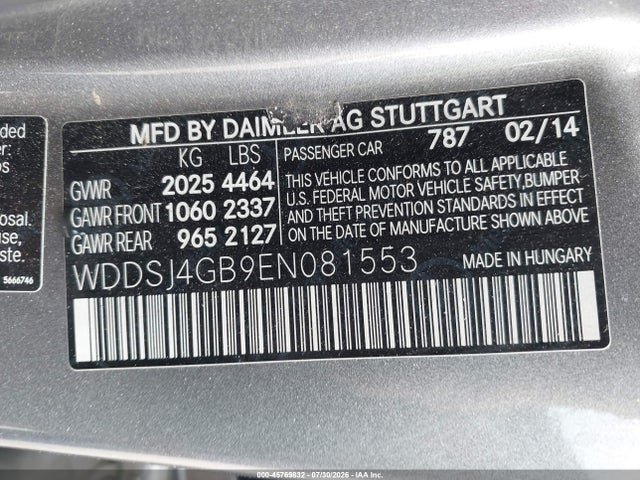 Auction sale of the 2014 Mercedes-benz Cla 250 4matic, vin: WDDSJ4GB9EN081553, lot number: 45769832
