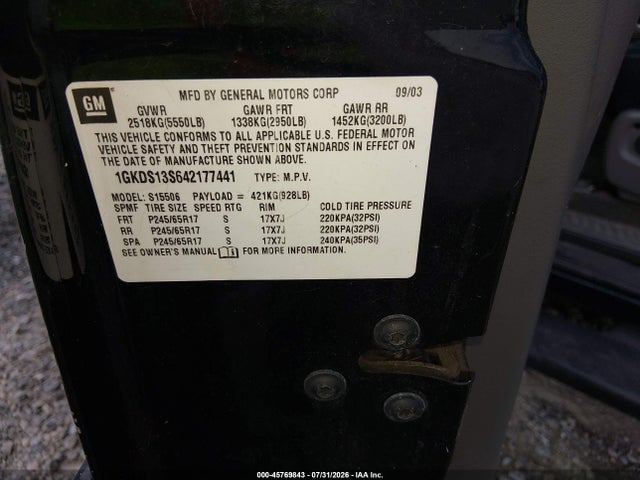 Продаж на аукціоні авто 2004 Gmc Envoy Slt, vin: 1GKDS13S642177441, номер лоту: 45769843