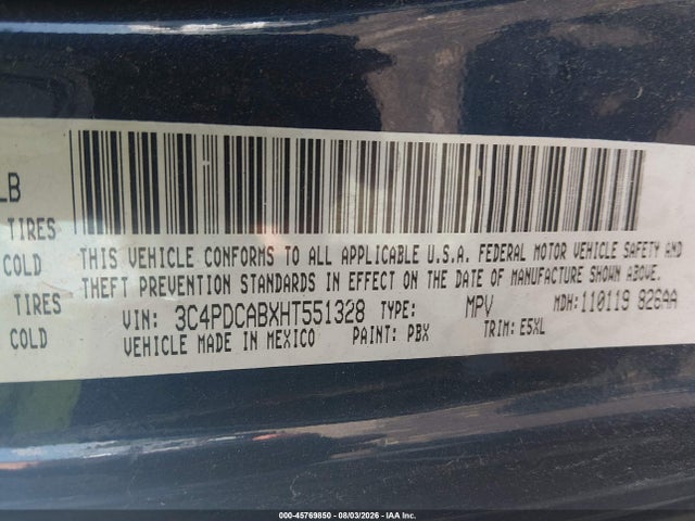 Aukcja sprzedaży 2017 Dodge Journey Se, vin: 3C4PDCABXHT551328, numer aukcji: 45769850