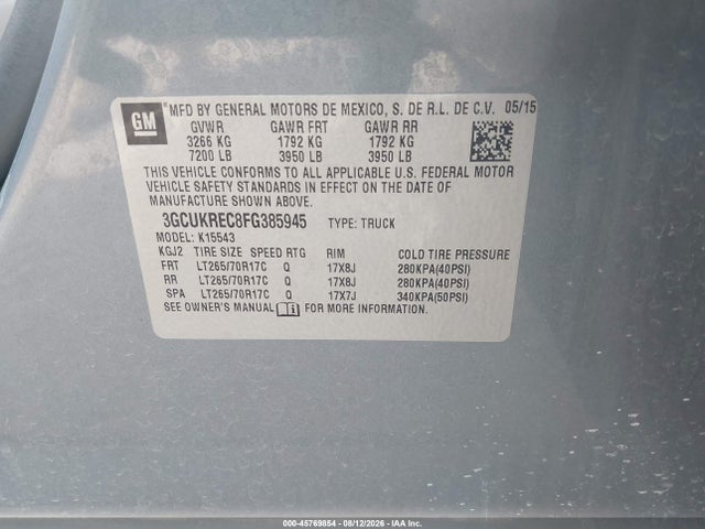 Chevrolet Silverado 1500 Lt 2015 3GCUKREC8FG385945 Image 9