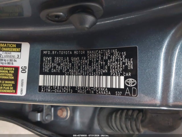 Продажа на аукционе авто 2015 Toyota Corolla Le Premium, vin: 2T1BURHEXFC445071, номер лота: 45769858