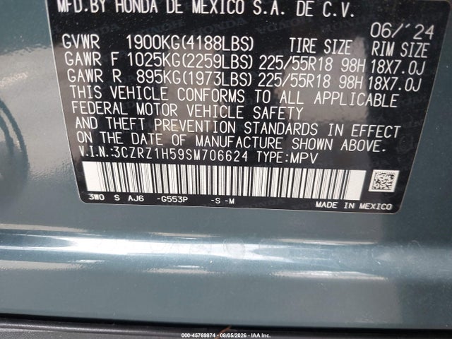 3CZRZ1H59SM706624 Honda Hr-v 2wd Sport