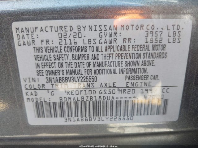 Nissan Sentra S Xtronic Cvt 2020 3N1AB8BV3LY225550 Image 9