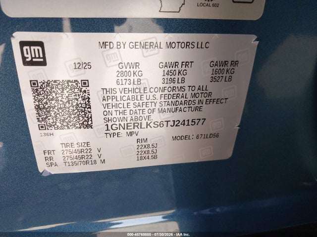 1GNERLKS6TJ241577 Chevrolet Traverse Fwd Rs