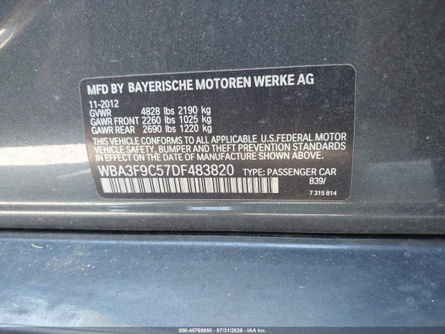 Aukcja sprzedaży 2013 Bmw Activehybrid 3, vin: WBA3F9C57DF483820, numer aukcji: 45769890