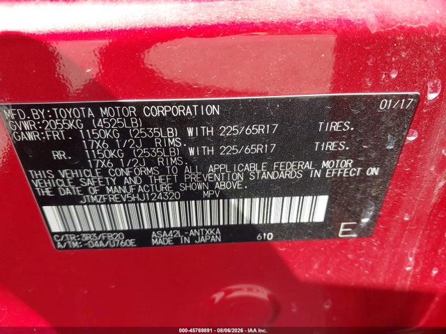 JTMZFREV5HJ124320 Toyota RAV4 LE