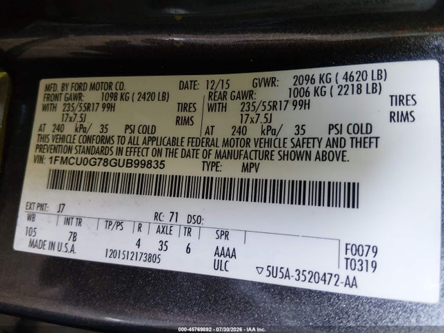 Ford ESCAPE SE 2016 1FMCU0G78GUB99835 Image 9