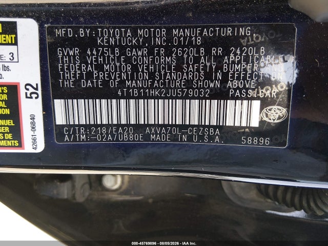 Toyota CAMRY SE 2018 4T1B11HK2JU579032 Image 9