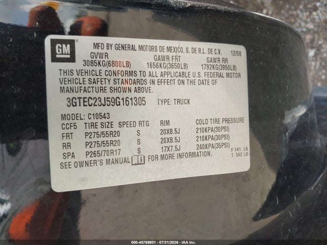 Продажа на аукционе авто 2009 Gmc Sierra 1500 Sle, vin: 3GTEC23J59G161305, номер лота: 45769901