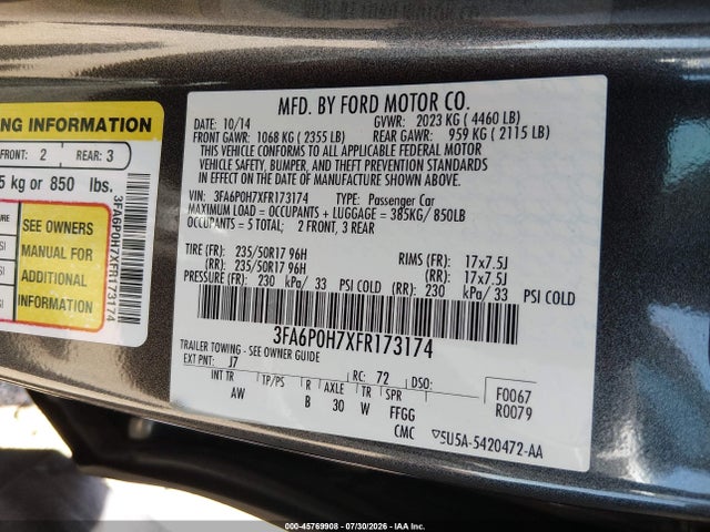 3FA6P0H7XFR173174 Ford FUSION SE