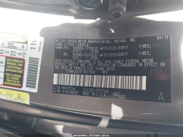 Toyota Sienna Le 8 Passenger 2015 5TDKK3DC6FS601668 Image 9