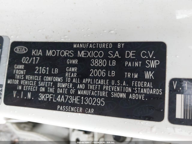 Продаж на аукціоні авто 2017 Kia Forte Lx, vin: 3KPFL4A73HE130295, номер лоту: 45769917