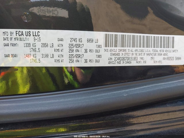 45769918 :رقم المزاد ، 2C4RDGBG7GR151853 vin ، 2016 Dodge Grand Caravan Se مزاد بيع