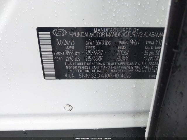2023 Hyundai Santa Fe Hybrid Blue მანქანა იყიდება აუქციონზე, vin: 5NMS2DA10PH014010, აუქციონის ნომერი: 45769956